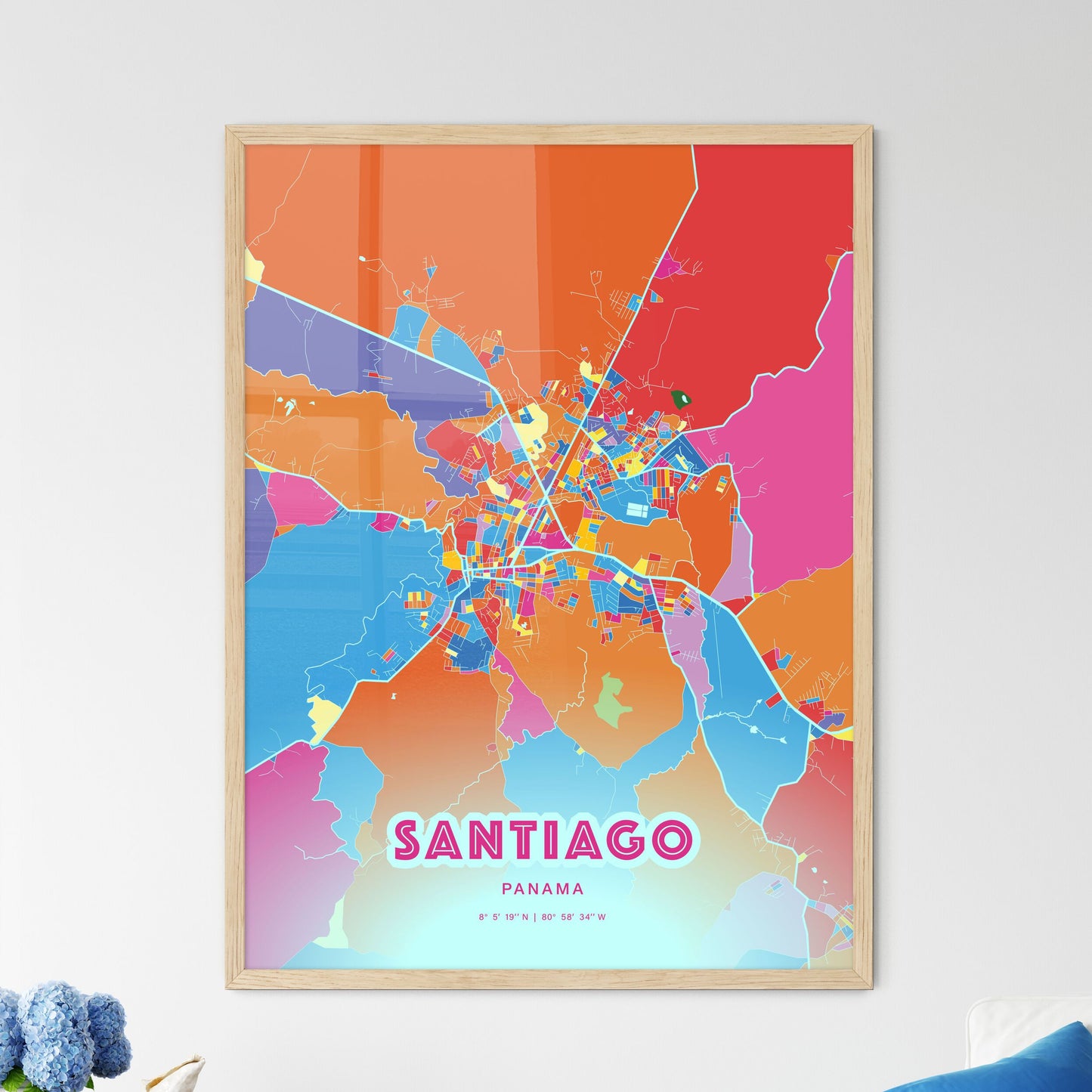 Colorful SANTIAGO PANAMA Fine Art Map Crazy Colors