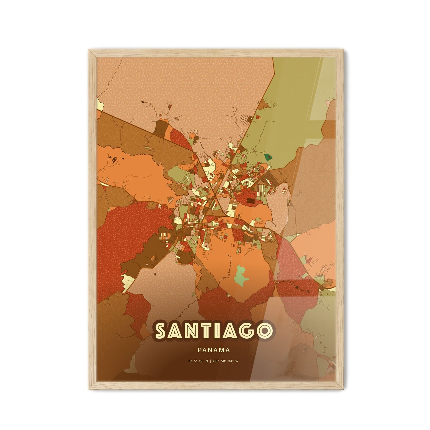 Colorful SANTIAGO PANAMA Fine Art Map Farmhouse