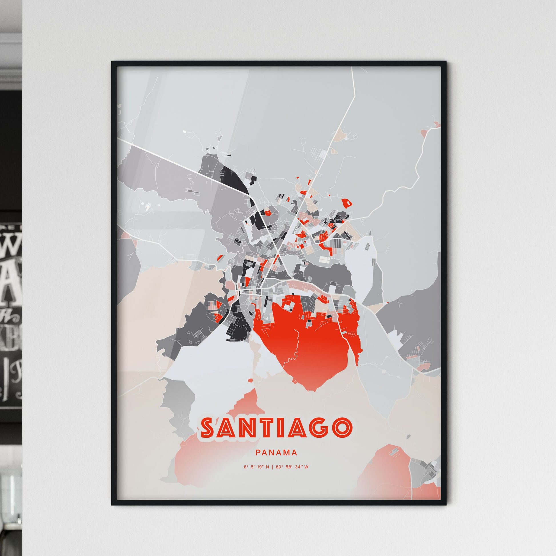 Colorful SANTIAGO PANAMA Fine Art Map Modern