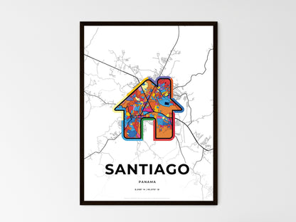 SANTIAGO PANAMA minimal art map with a colorful icon. Style 3