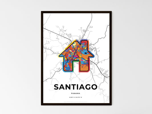 Santiago Panama wedding art map with home icon