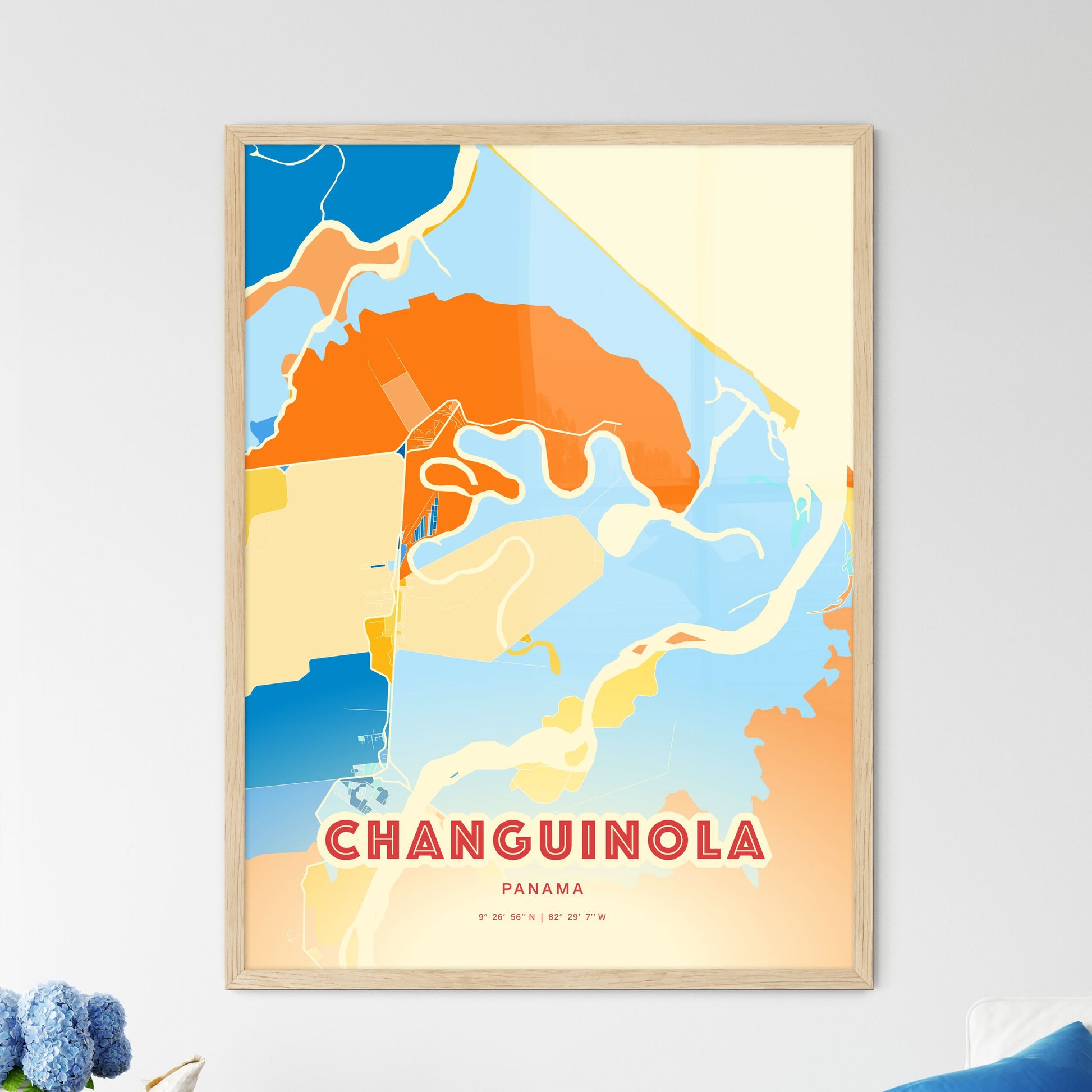 Colorful CHANGUINOLA PANAMA Fine Art Map Blue Orange