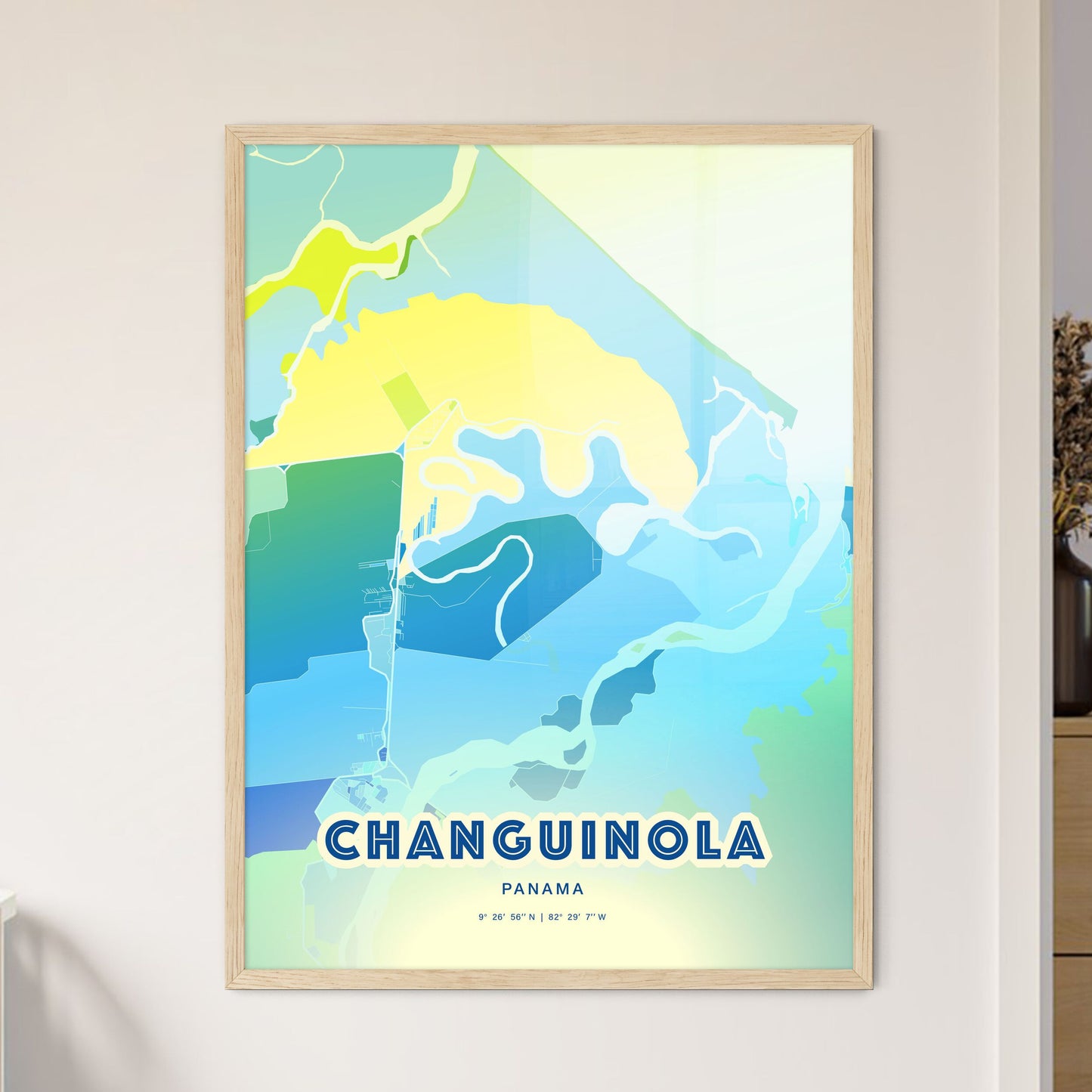 Colorful CHANGUINOLA PANAMA Fine Art Map Cool Blue