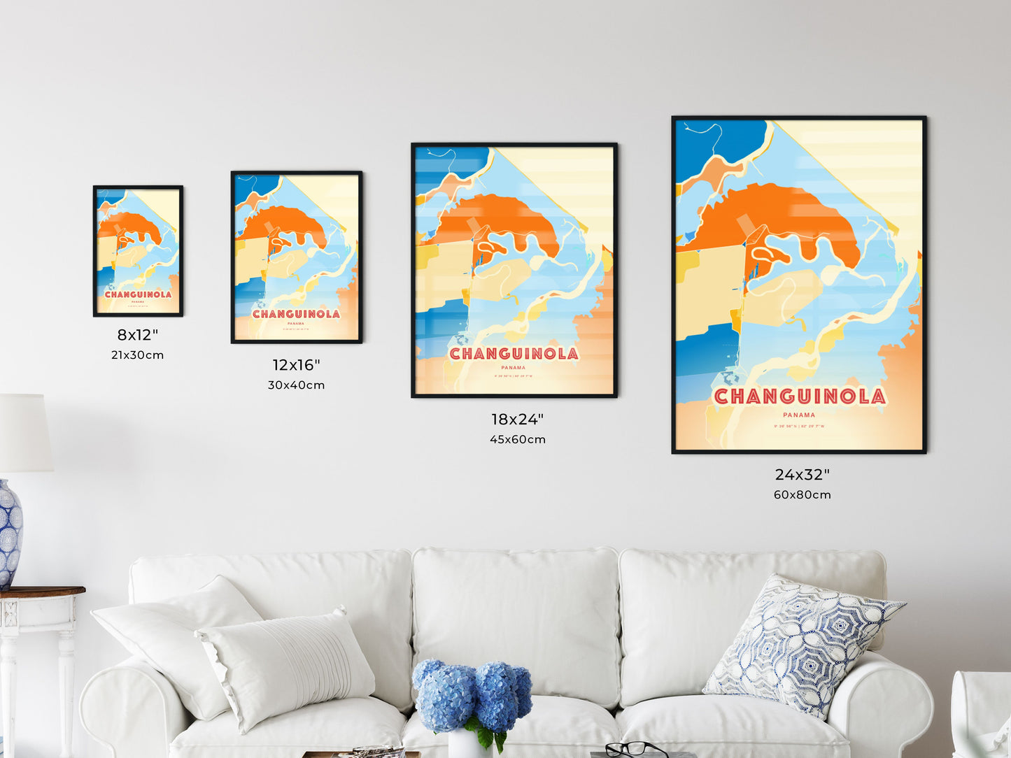 Colorful CHANGUINOLA PANAMA Fine Art Map Blue Orange