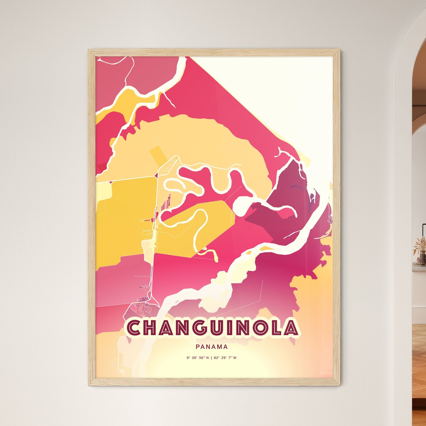 Colorful CHANGUINOLA PANAMA Fine Art Map Hot Red