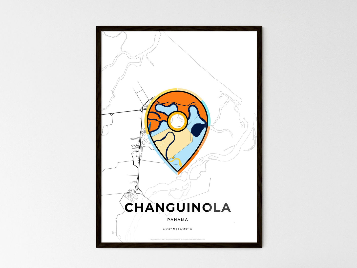 Changuinola Panama wedding art map with pointer icon