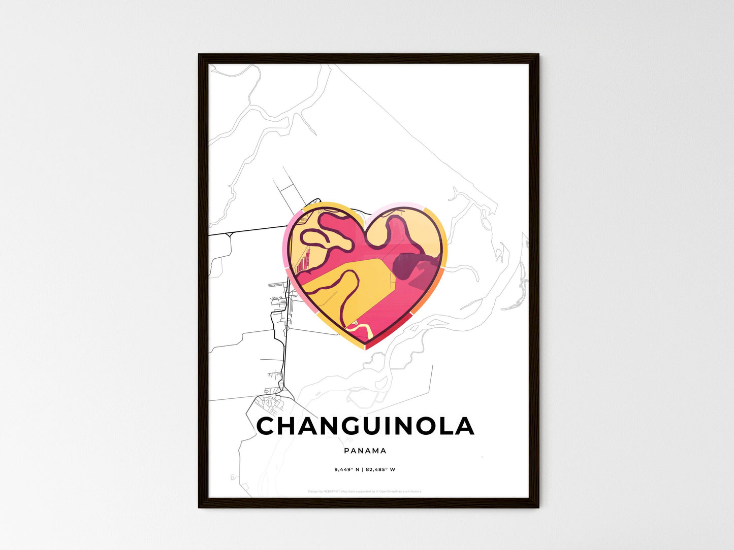 Changuinola Panama wedding art map with heart icon