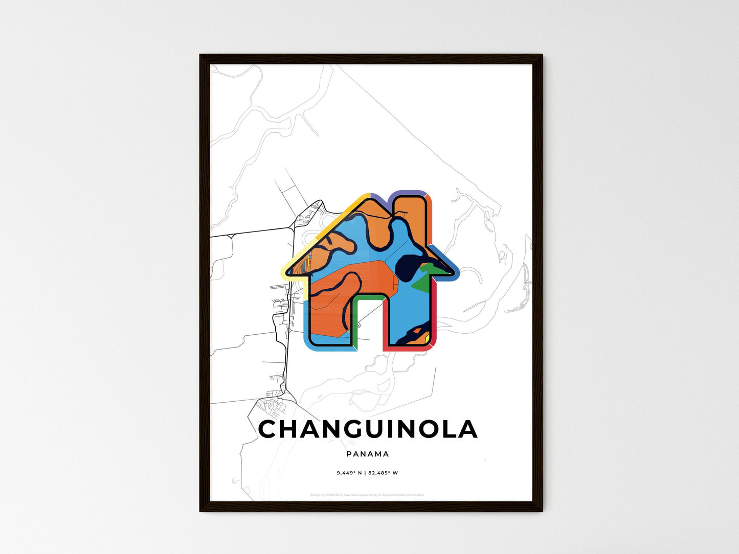 Changuinola Panama wedding art map with home icon