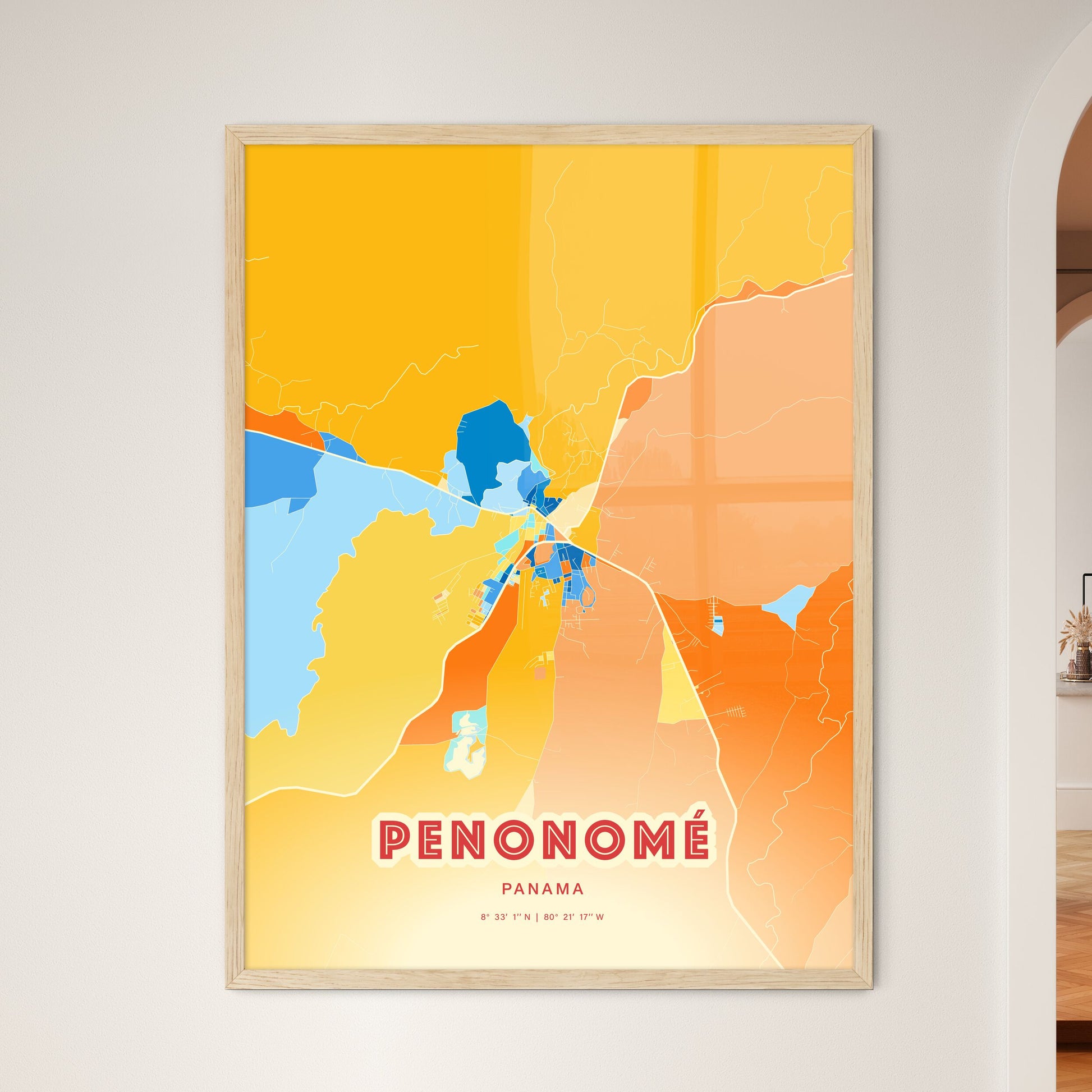 Colorful PENONOMÉ PANAMA Fine Art Map Blue Orange