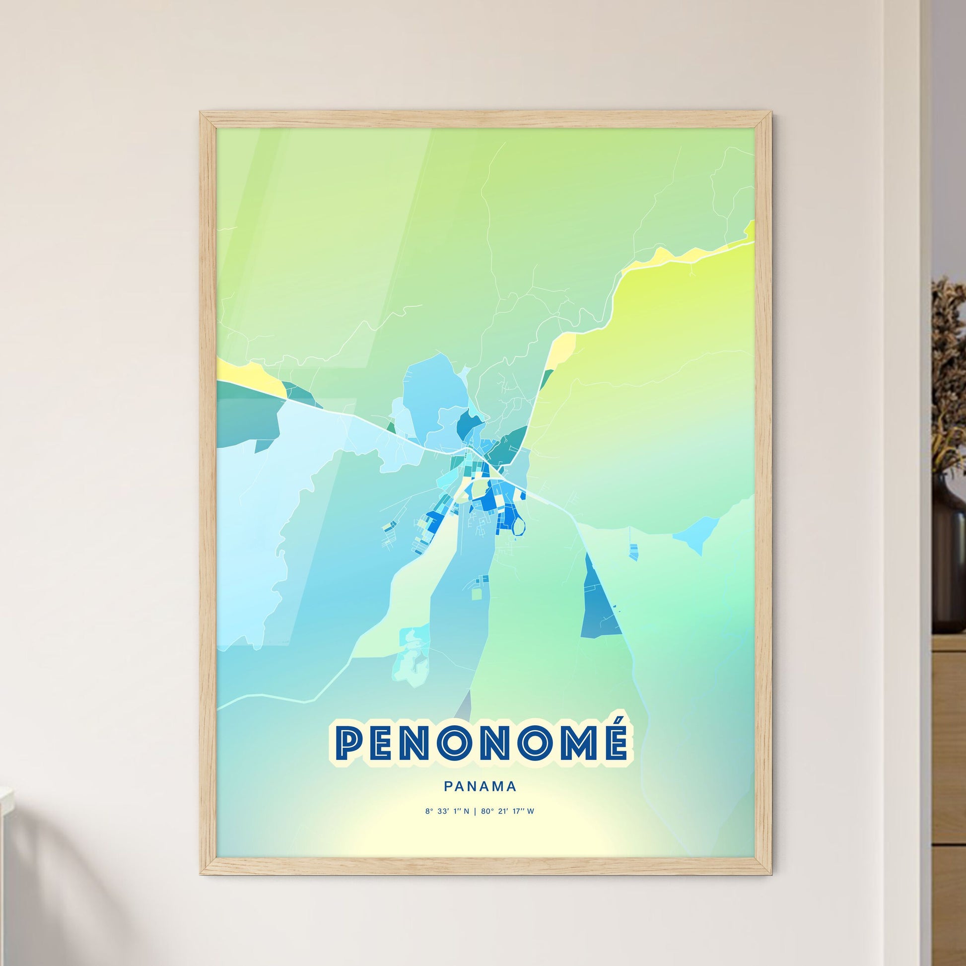 Colorful PENONOMÉ PANAMA Fine Art Map Cool Blue