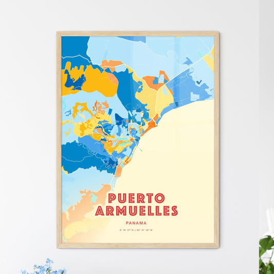 Colorful PUERTO ARMUELLES PANAMA Fine Art Map Blue Orange