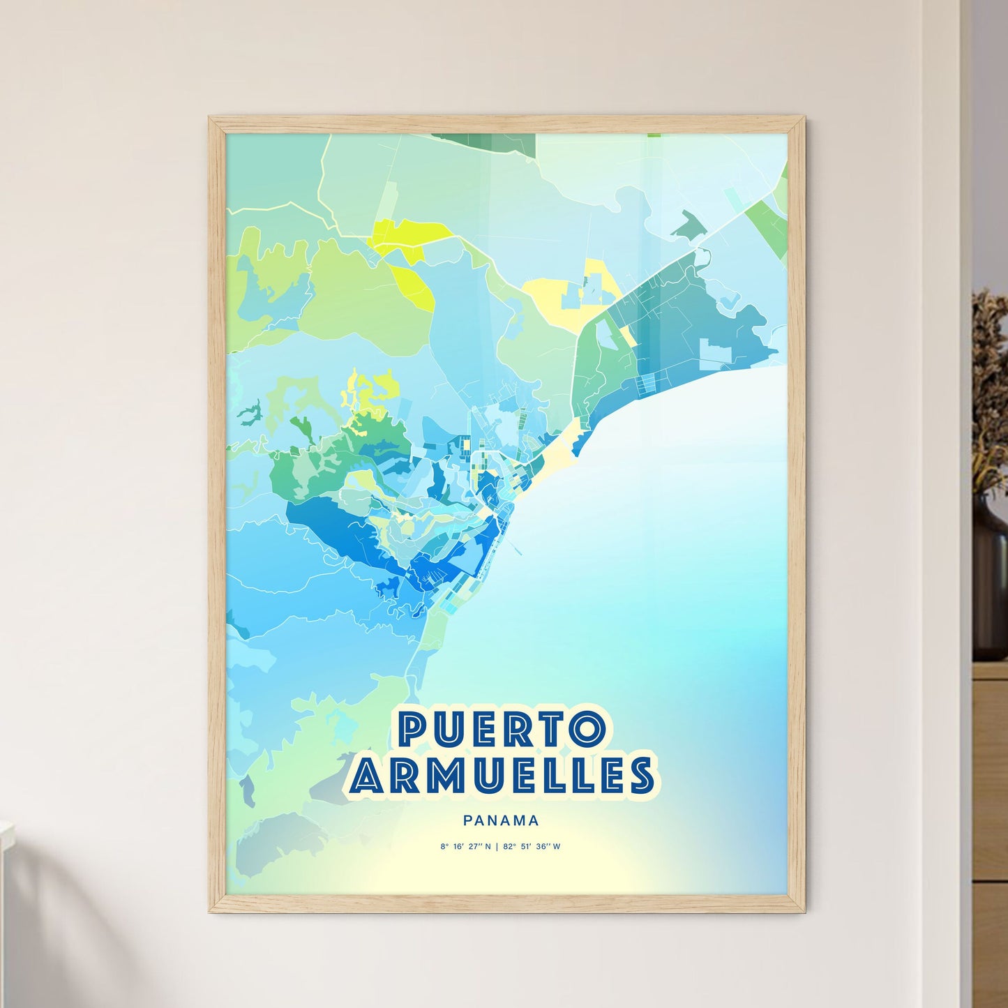 Colorful PUERTO ARMUELLES PANAMA Fine Art Map Cool Blue