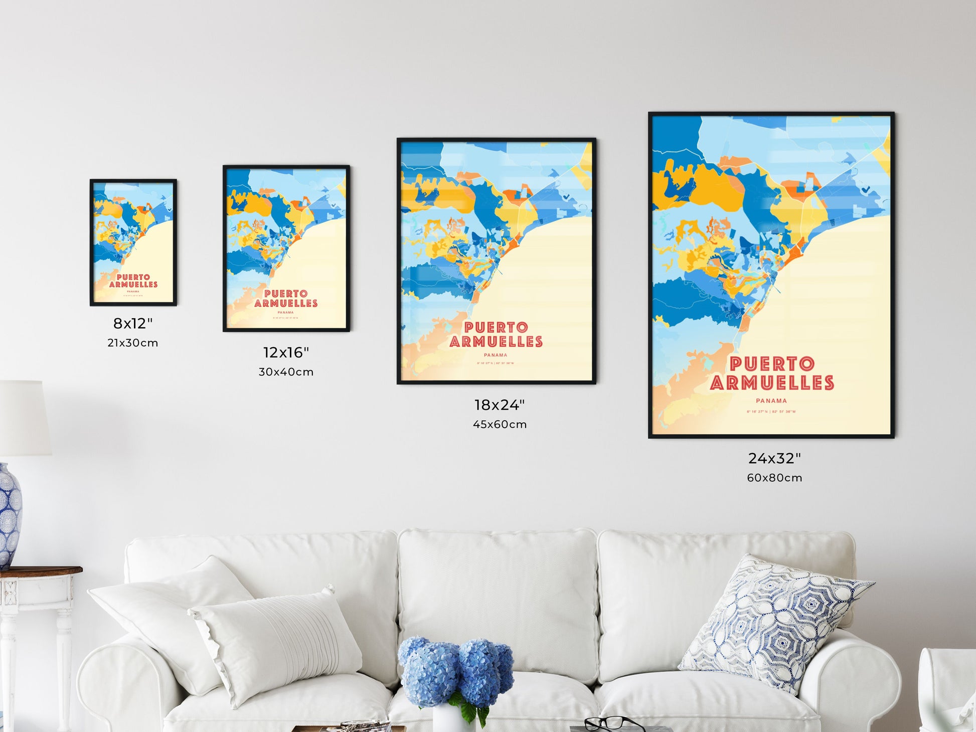 Colorful PUERTO ARMUELLES PANAMA Fine Art Map Blue Orange