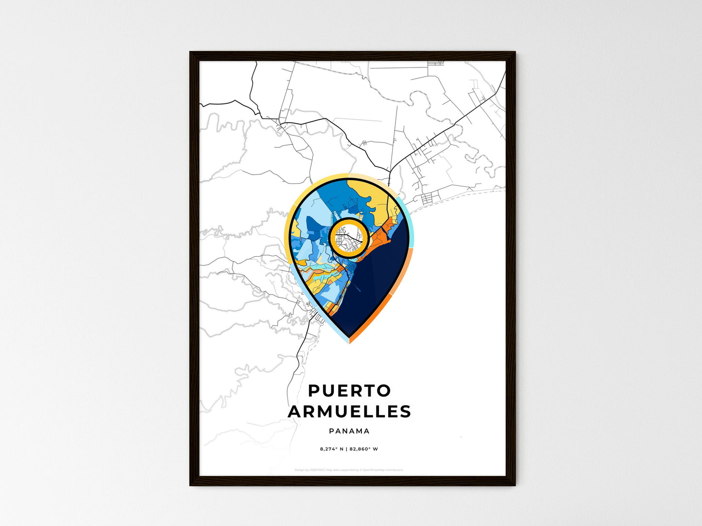 Puerto Armuelles Panama wedding art map with pointer icon