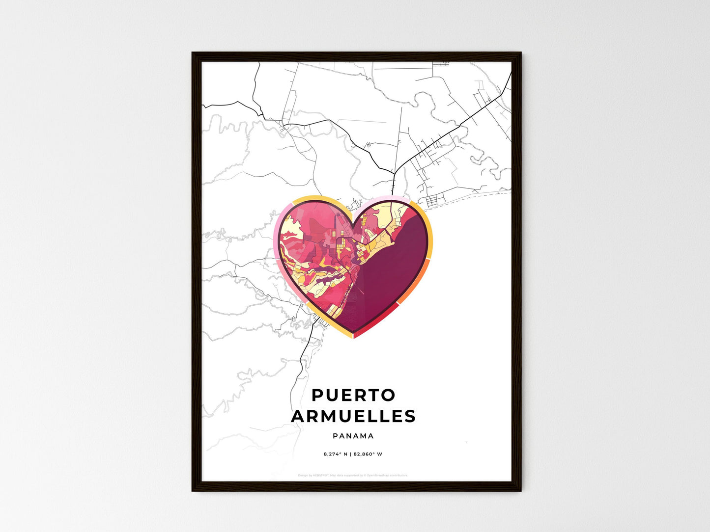 Puerto Armuelles Panama wedding art map with heart icon
