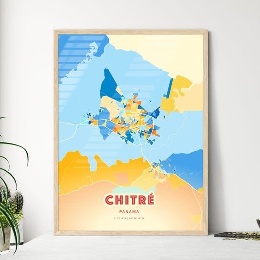 Colorful CHITRÉ PANAMA Fine Art Map Blue Orange