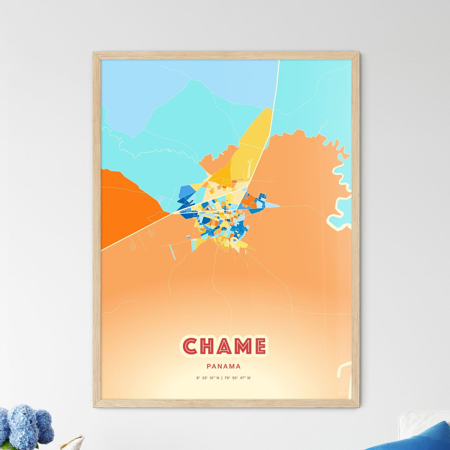 Colorful CHAME PANAMA Fine Art Map Blue Orange