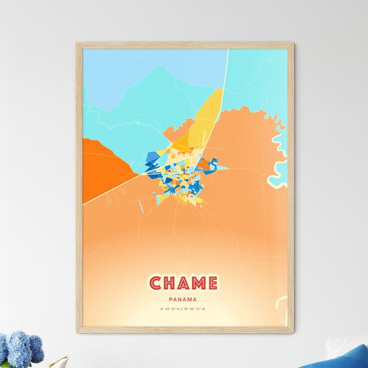 Colorful CHAME PANAMA Fine Art Map Blue Orange