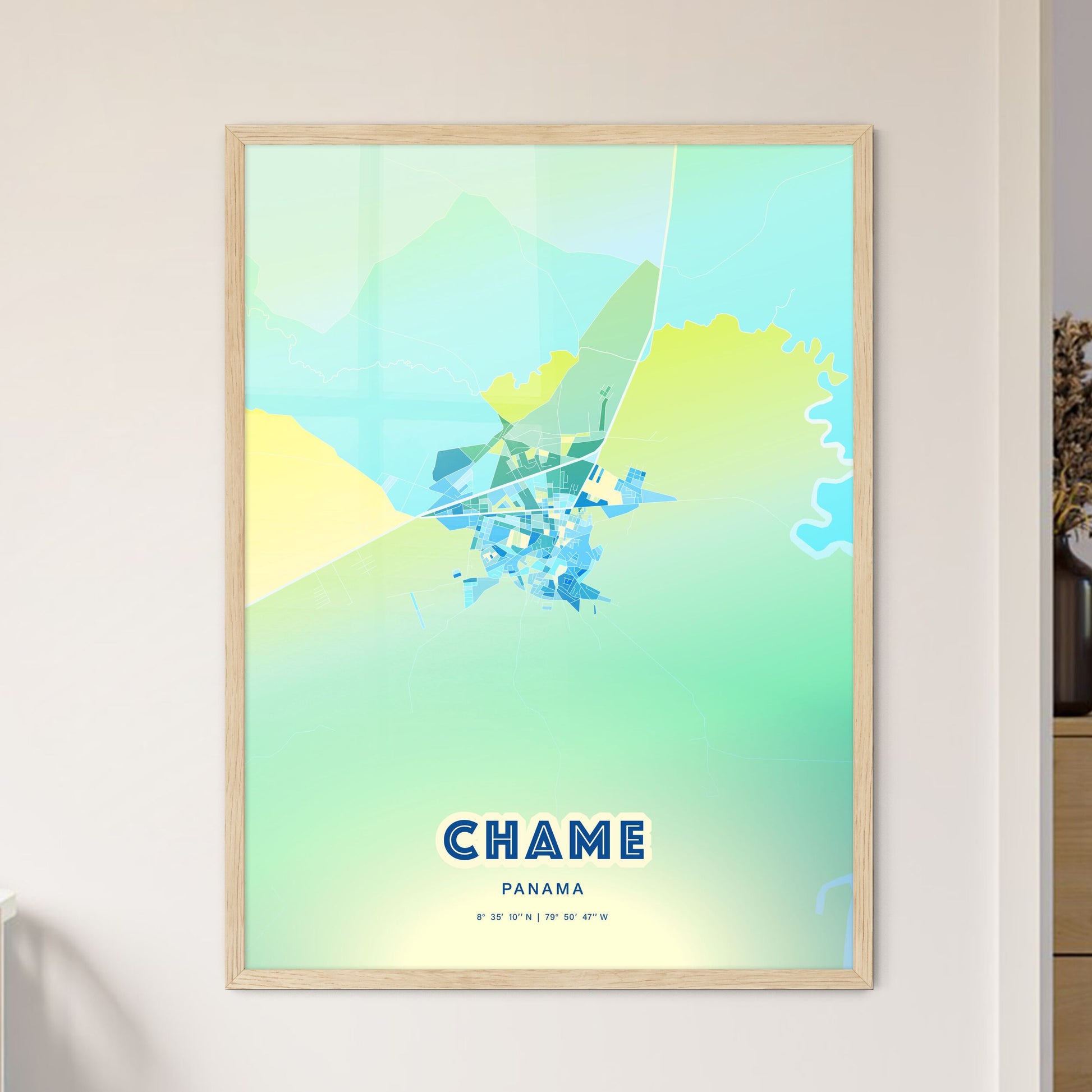 Colorful CHAME PANAMA Fine Art Map Cool Blue