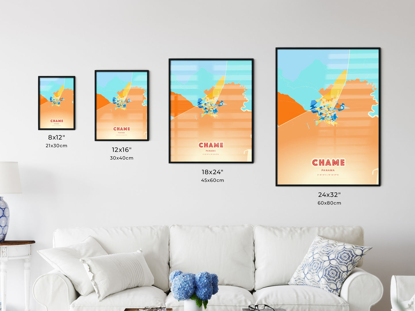 Colorful CHAME PANAMA Fine Art Map Blue Orange