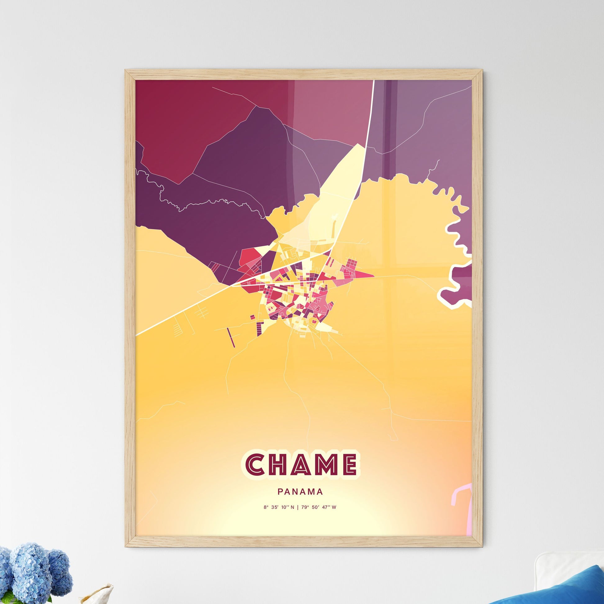 Colorful CHAME PANAMA Fine Art Map Hot Red