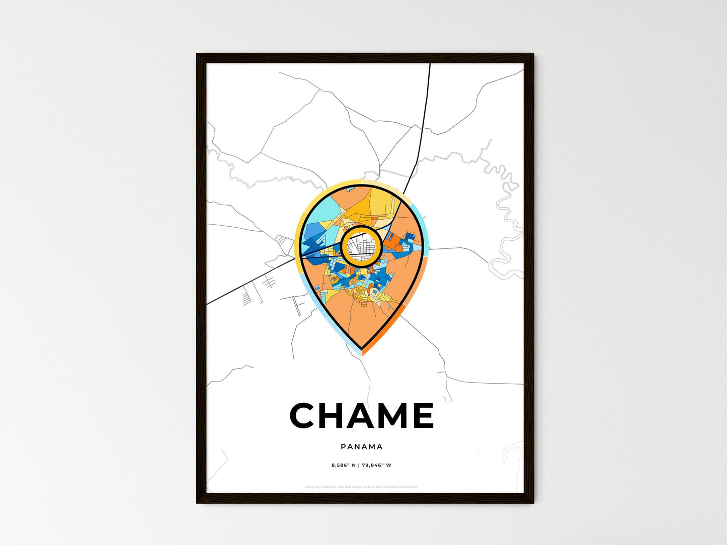 Chame Panama wedding art map with pointer icon