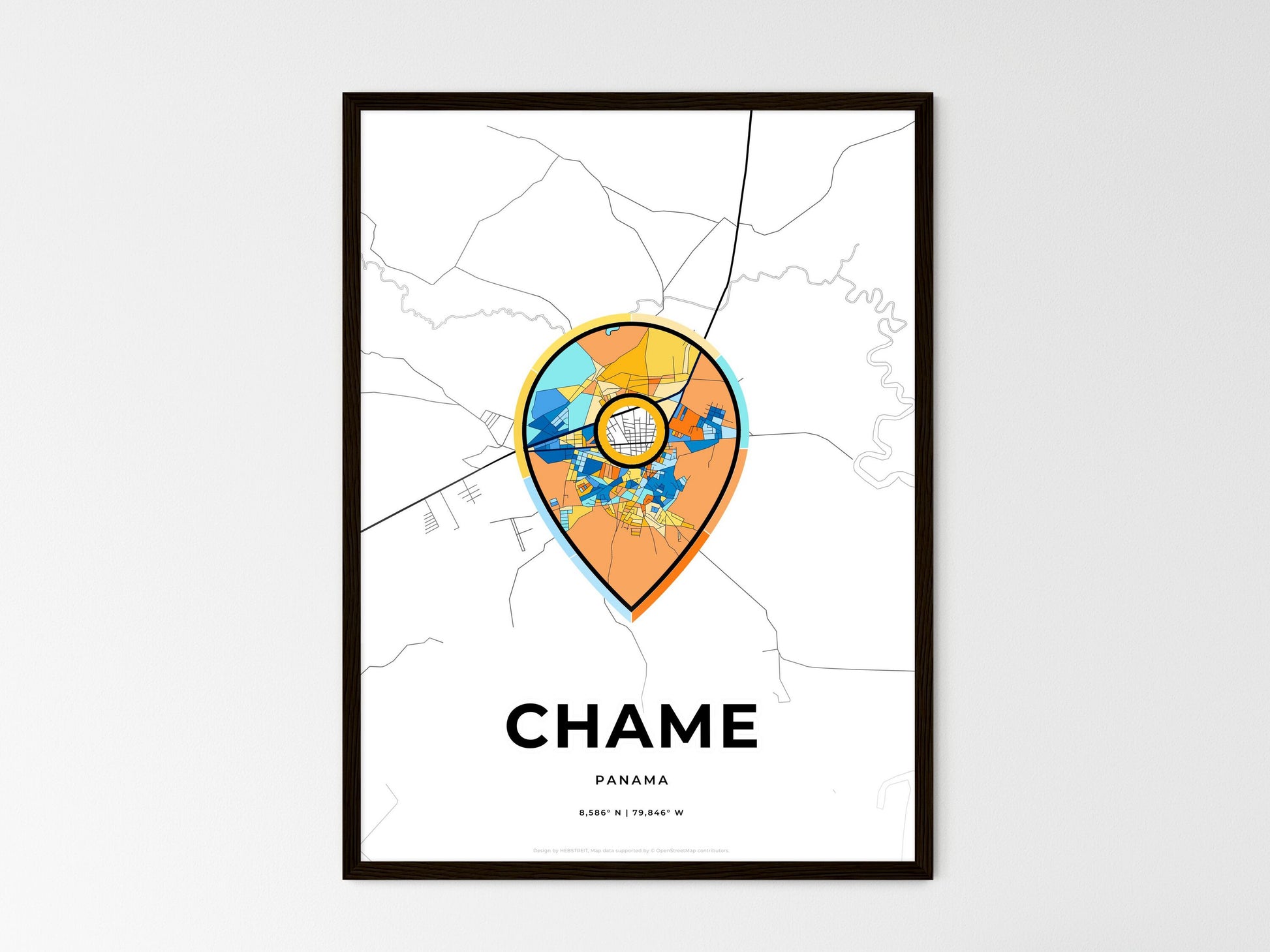Chame Panama wedding art map with pointer icon