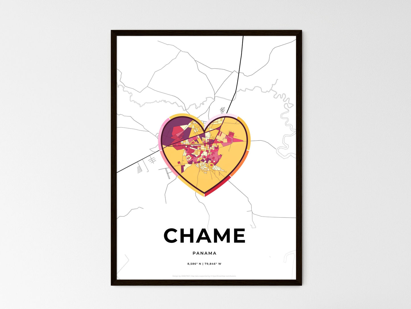 Chame Panama wedding art map with heart icon