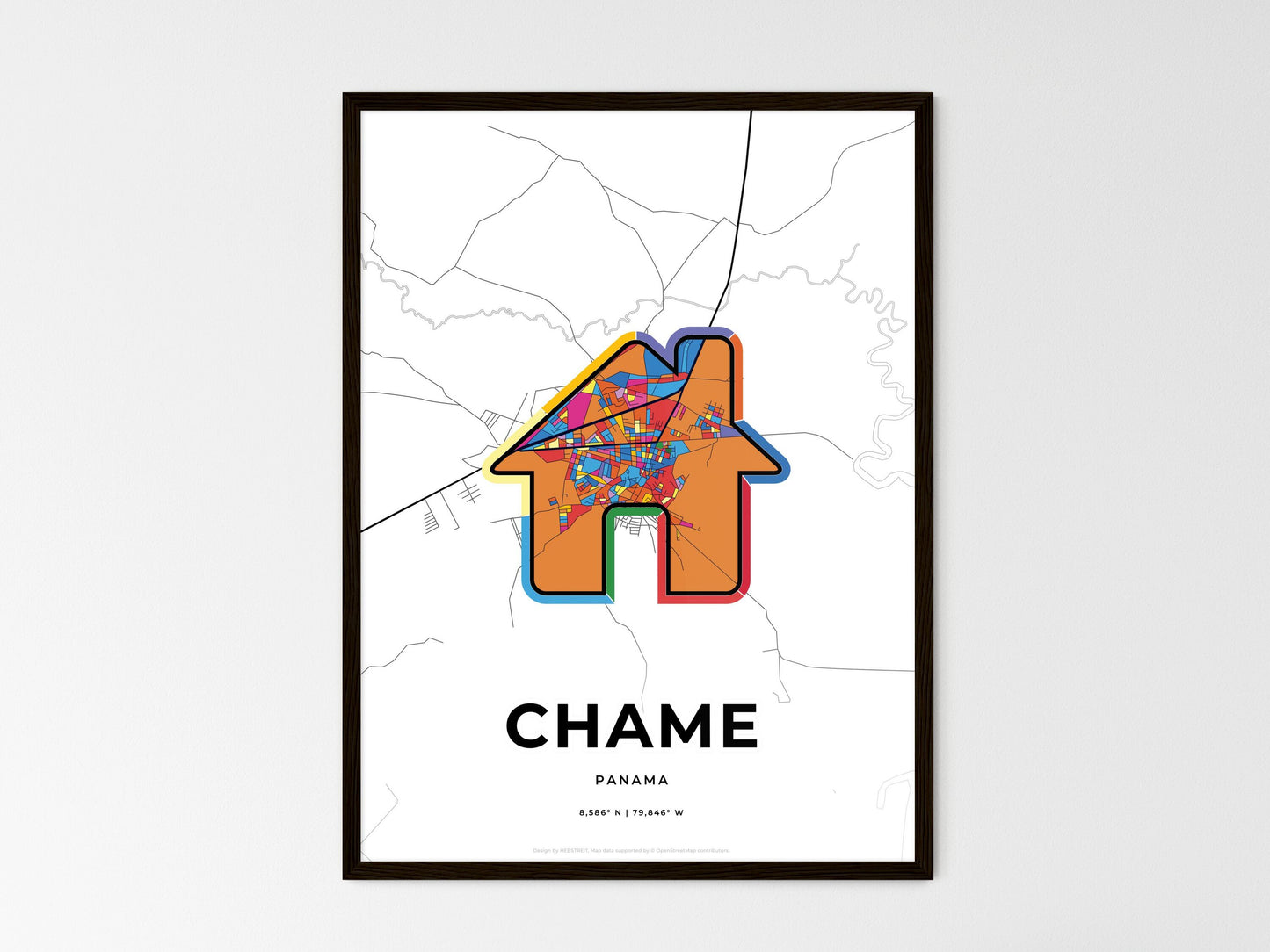 Chame Panama wedding art map with home icon