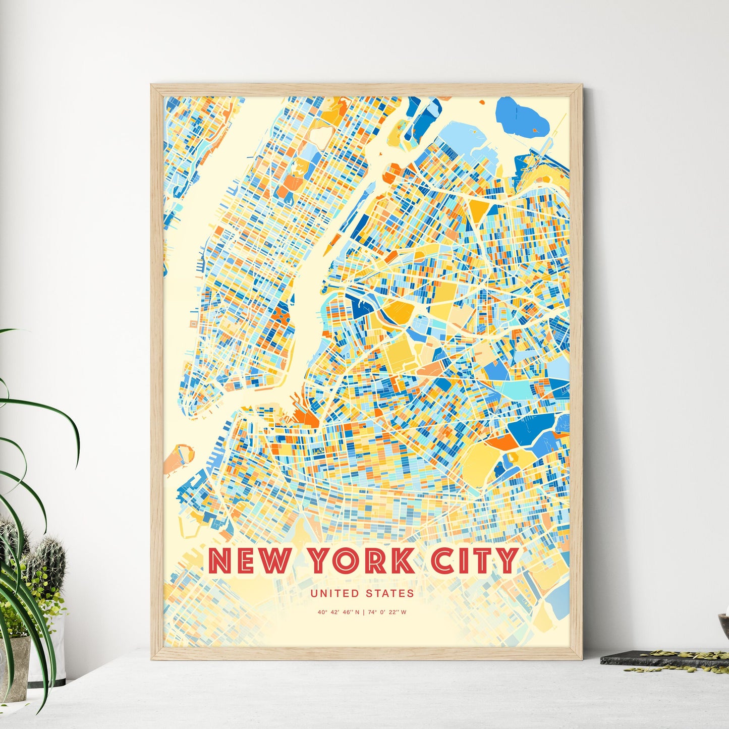 Colorful NEW YORK CITY UNITED STATES Fine Art Map Blue Orange