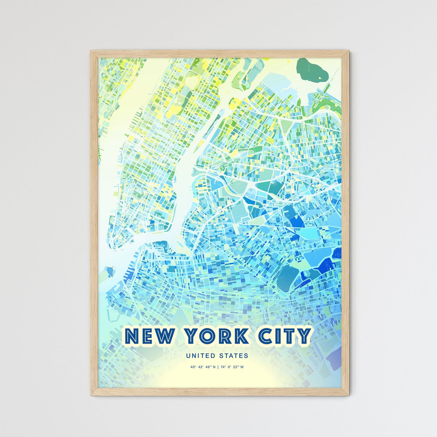 Colorful NEW YORK CITY UNITED STATES Fine Art Map Cool Blue