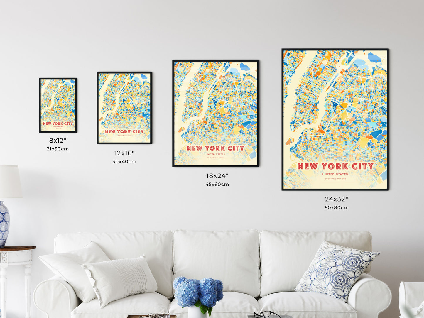 Colorful NEW YORK CITY UNITED STATES Fine Art Map Blue Orange