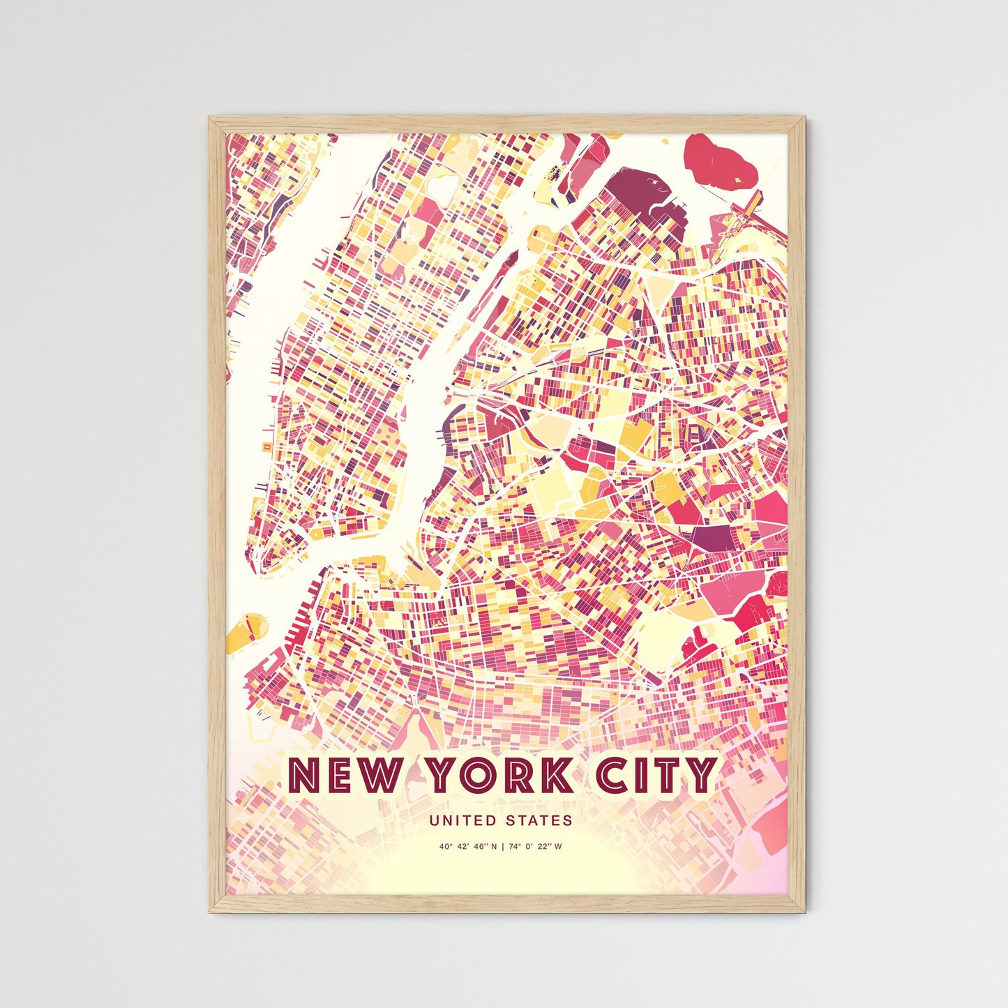 Colorful NEW YORK CITY UNITED STATES Fine Art Map Hot Red