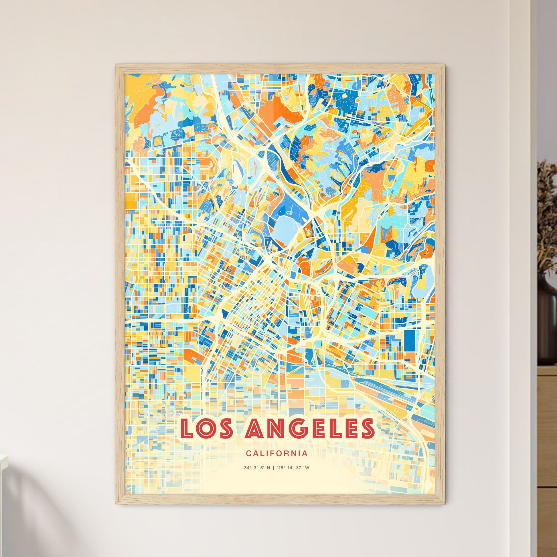 Colorful Los Angeles California Fine Art Map Blue Orange