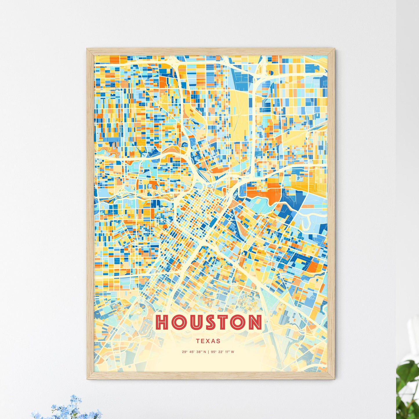 Colorful Houston Texas Fine Art Map Blue Orange