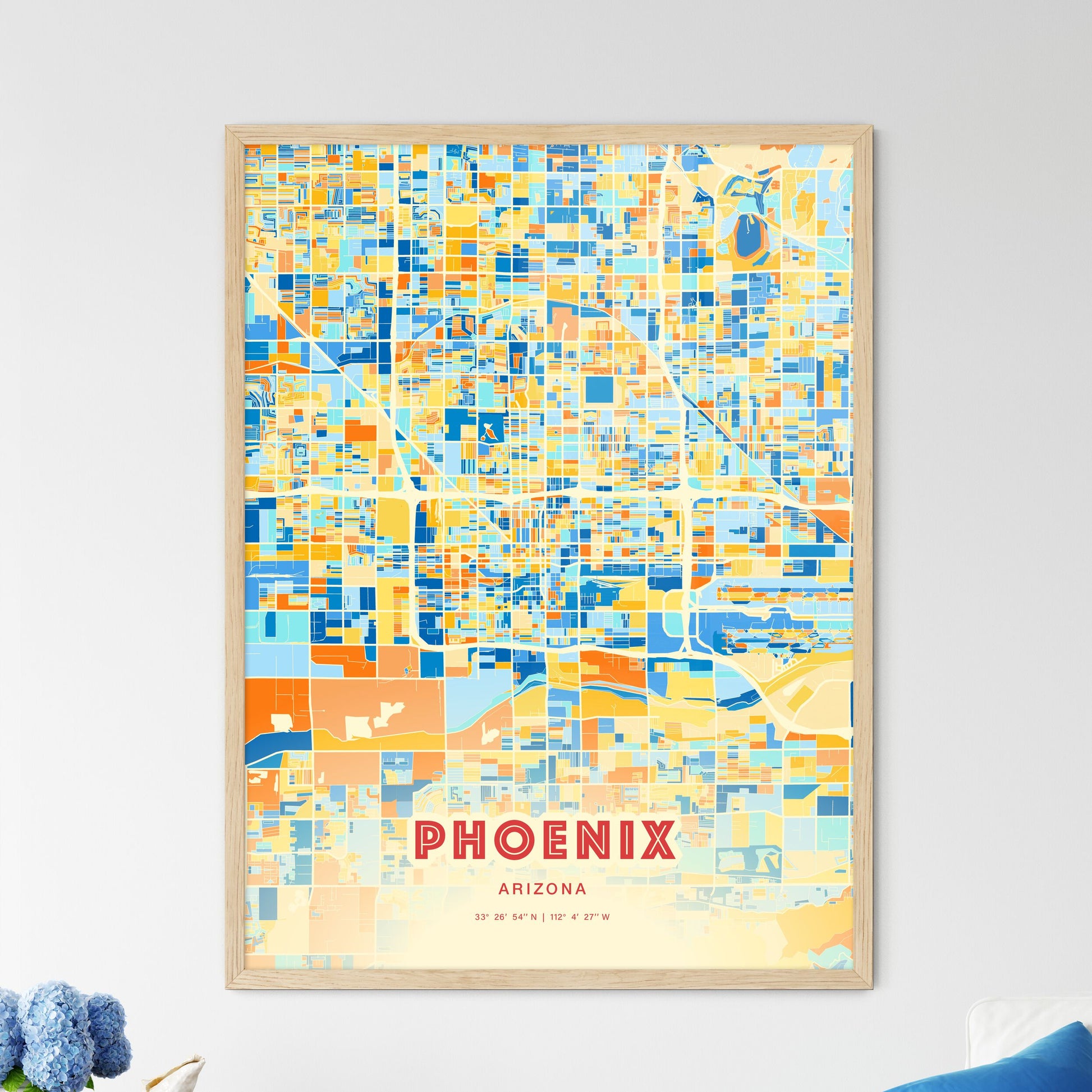 Colorful Phoenix Arizona Fine Art Map Blue Orange