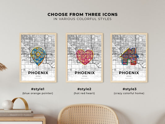 Phoenix Arizona maps with colorful icons