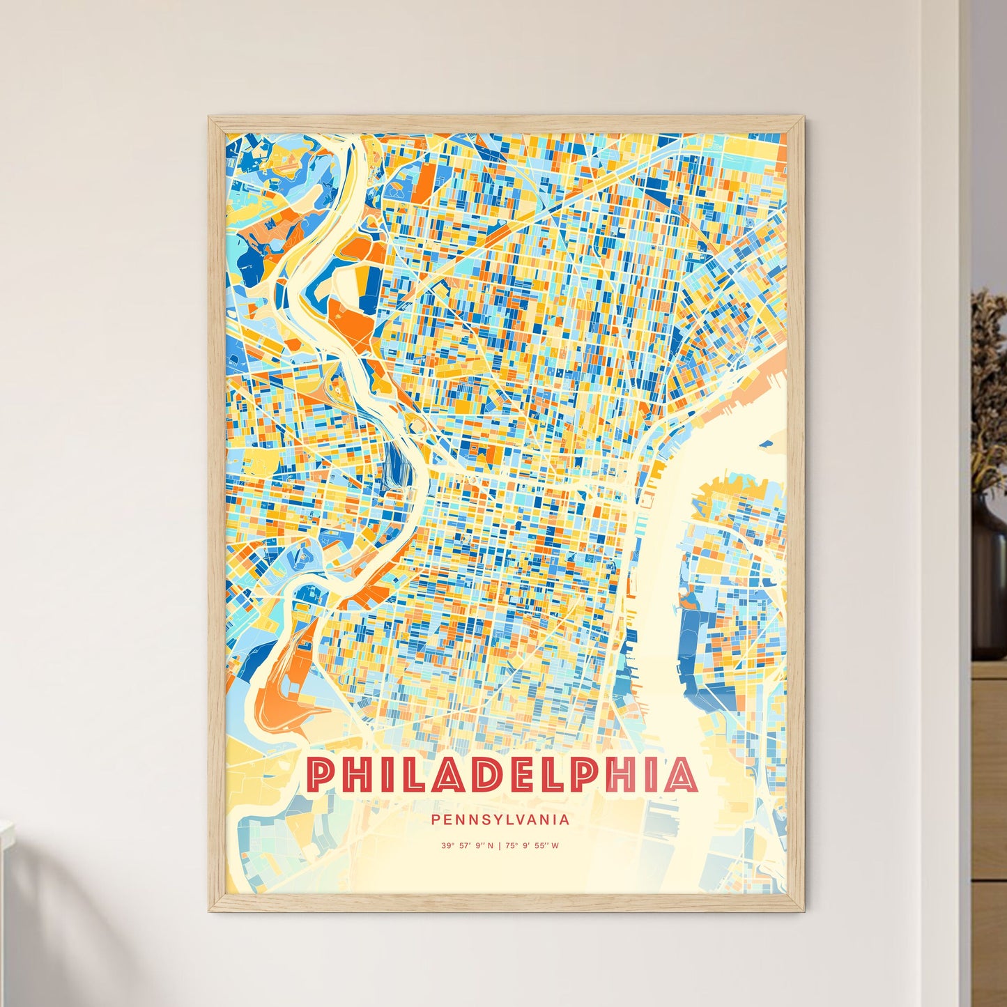 Colorful Philadelphia Pennsylvania Fine Art Map Blue Orange