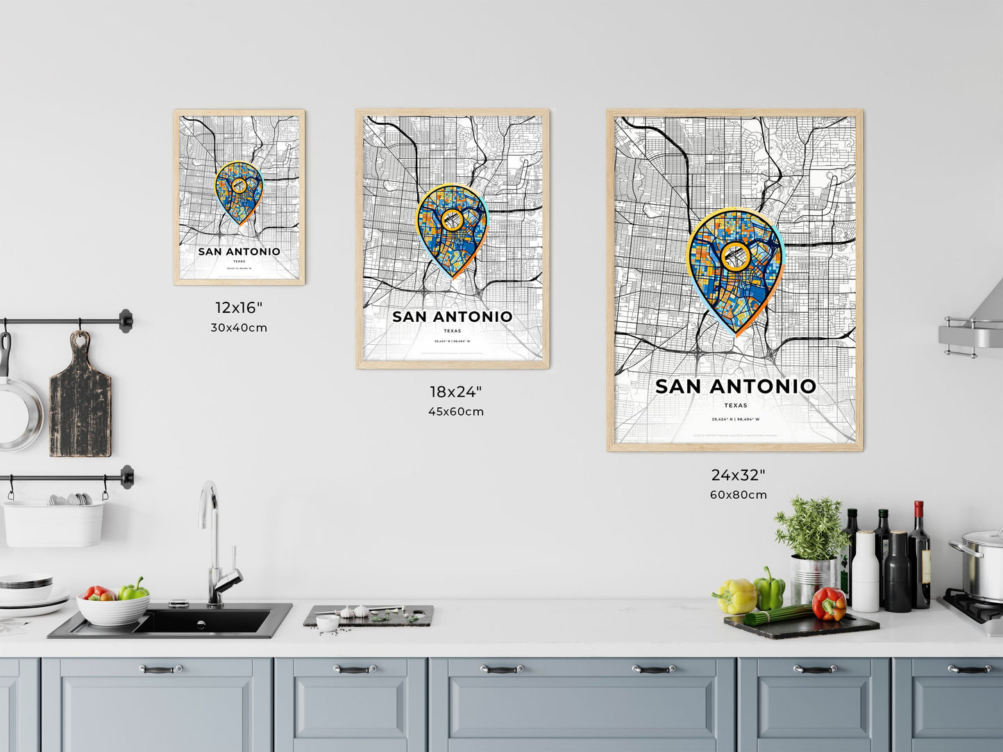 San Antonio Texas art map size chart