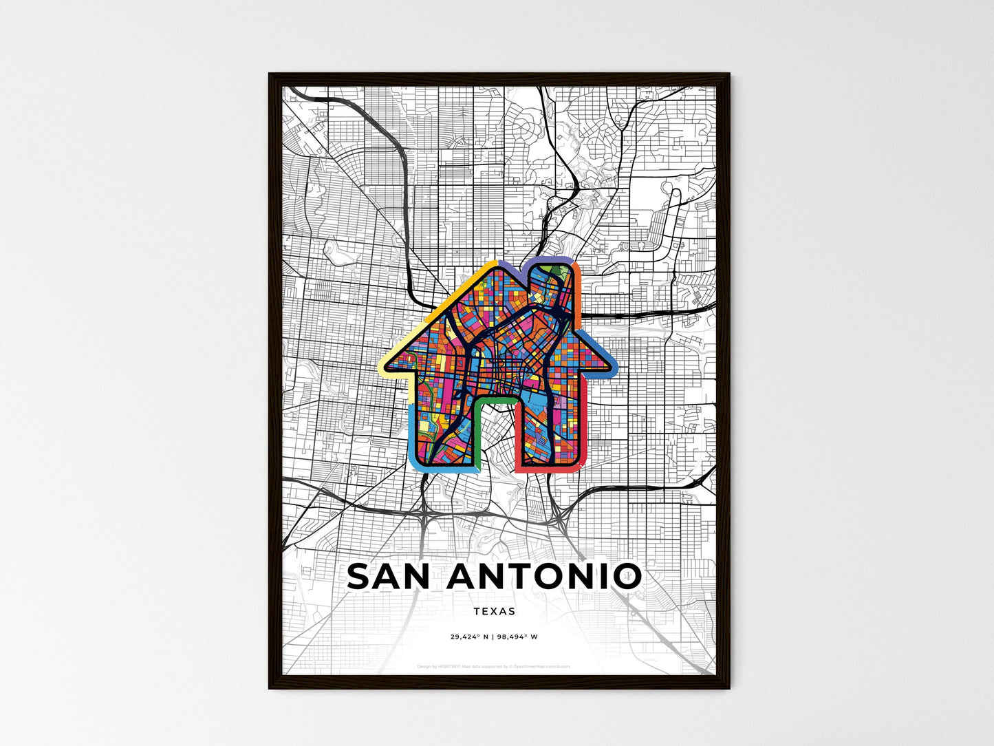 San Antonio Texas wedding art map with home icon