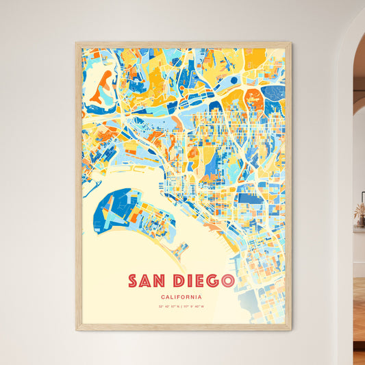 Colorful San Diego California Fine Art Map Blue Orange