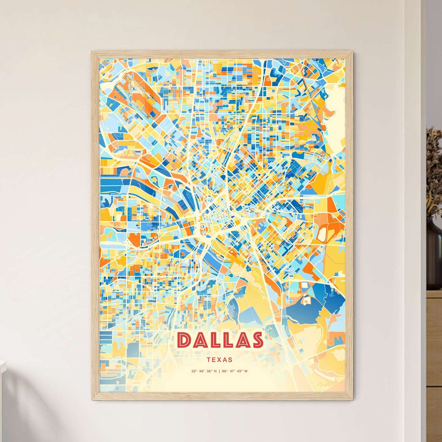Colorful Dallas Texas Fine Art Map Blue Orange