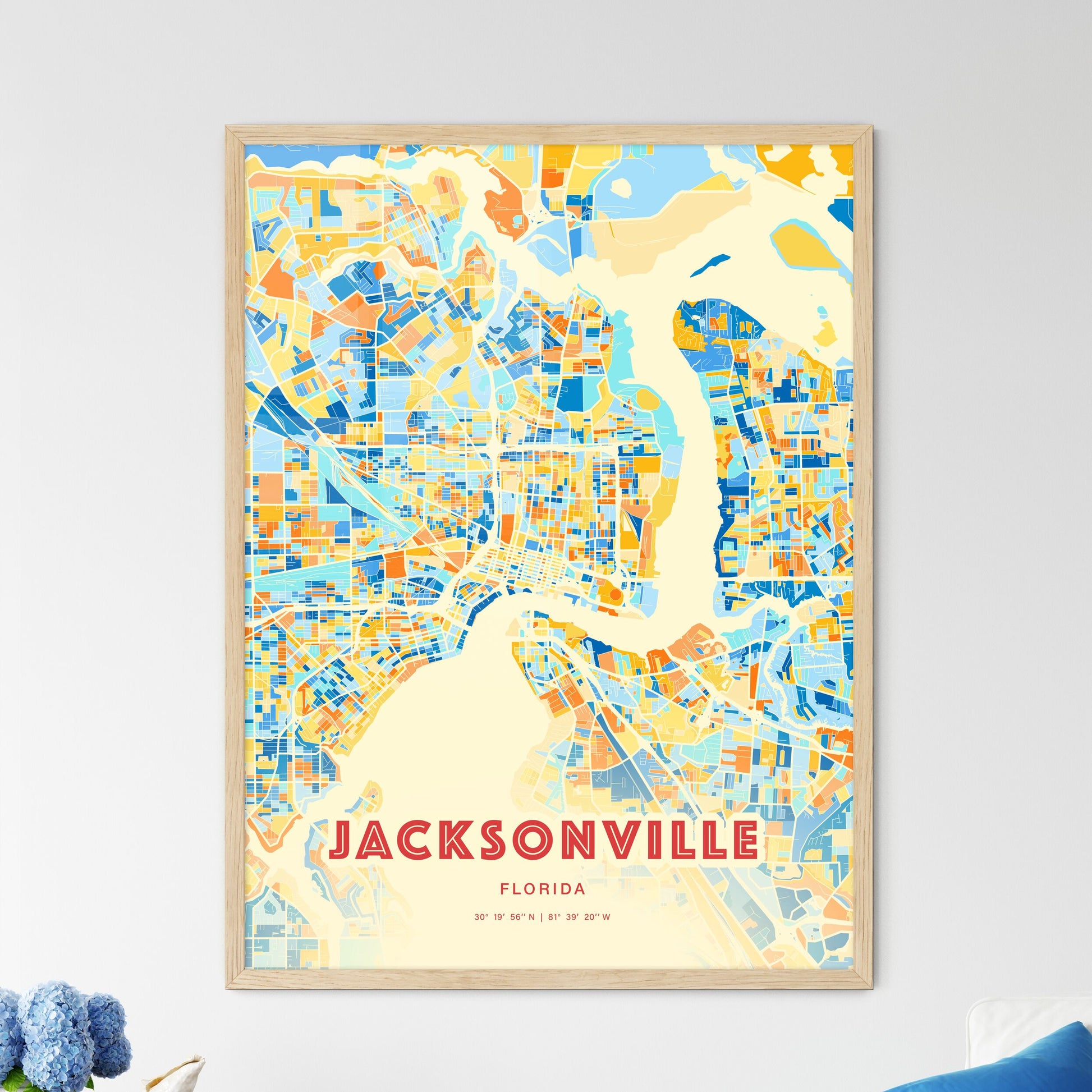 Colorful Jacksonville Florida Fine Art Map Blue Orange