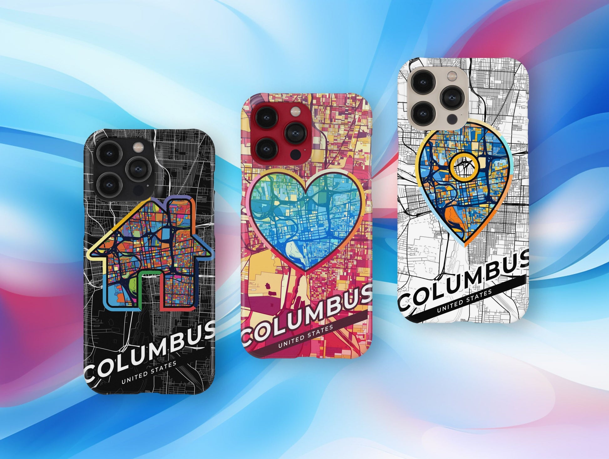 Columbus Ohio slim phone case with colorful icon. Birthday, wedding or housewarming gift. Couple match cases.