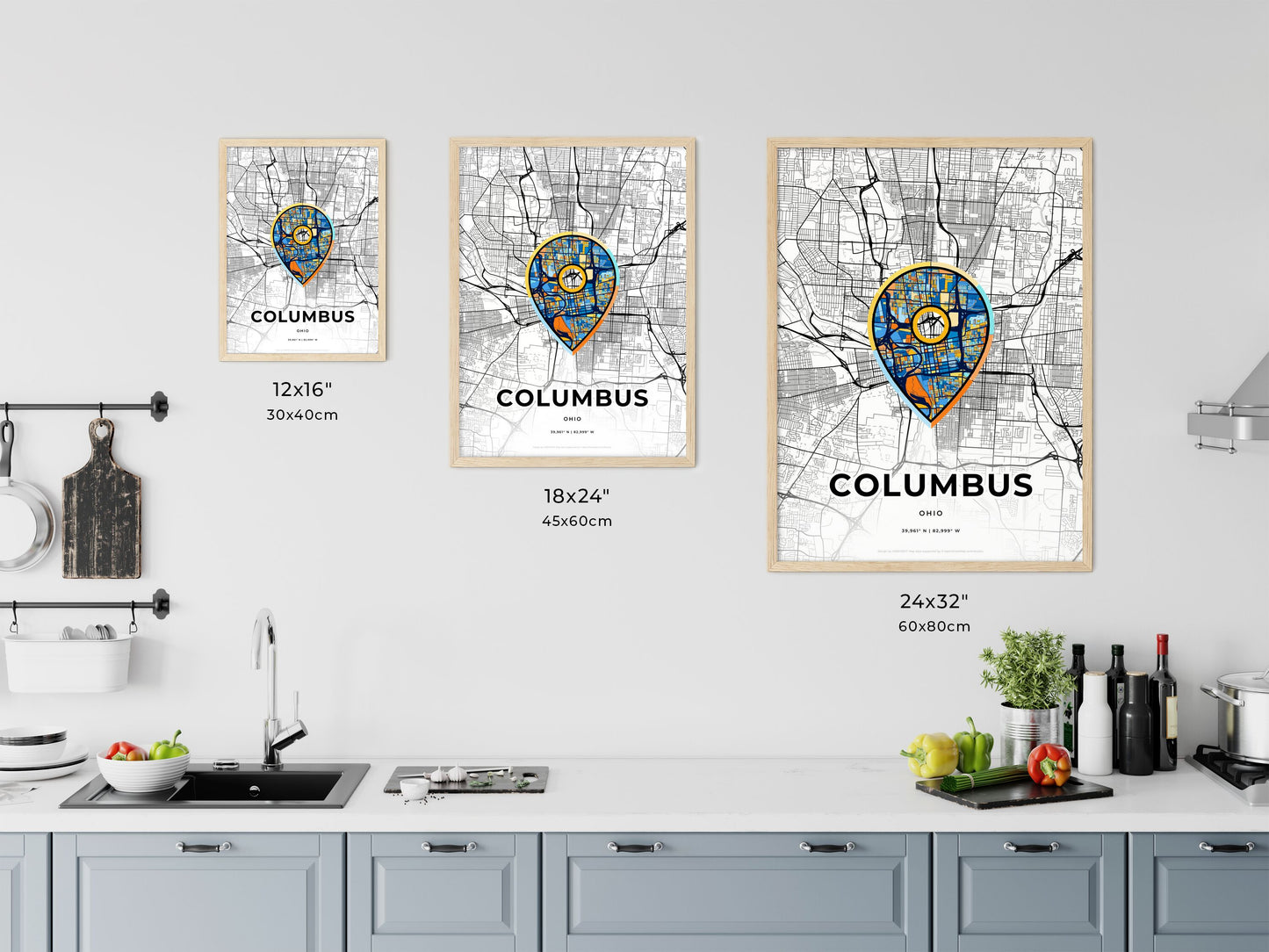 Columbus Ohio art map size chart