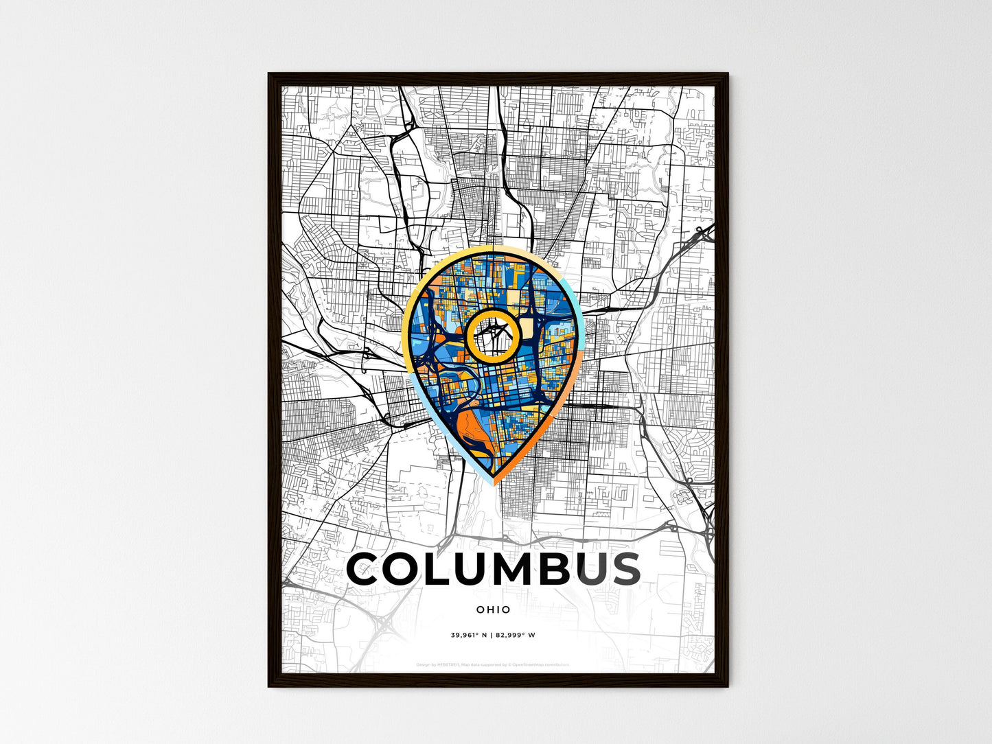Columbus Ohio wedding art map with pointer icon