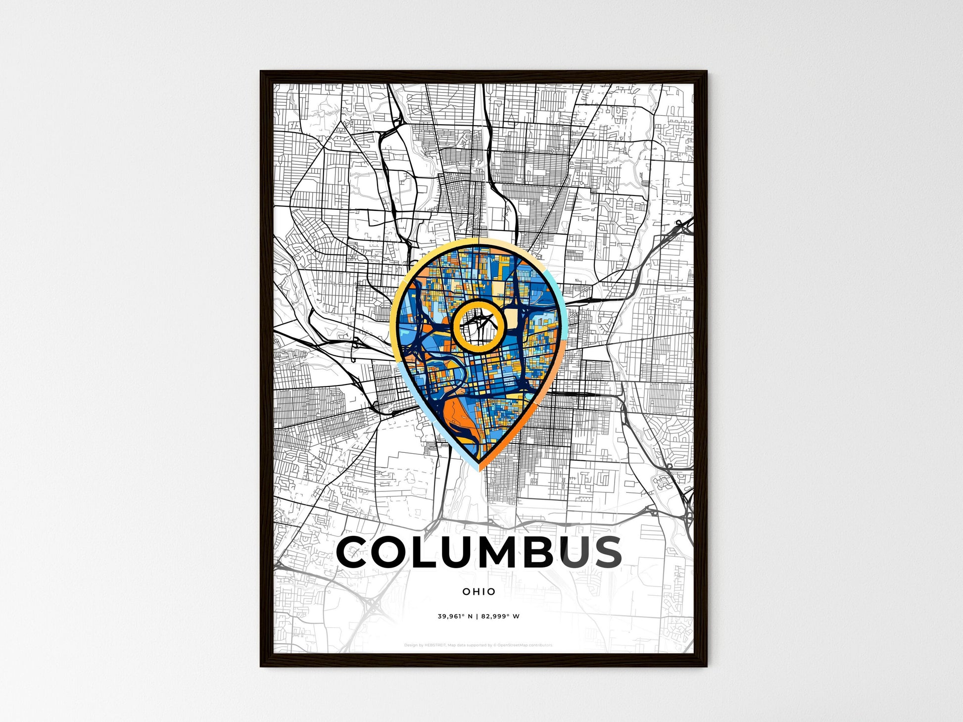 Columbus Ohio wedding art map with pointer icon