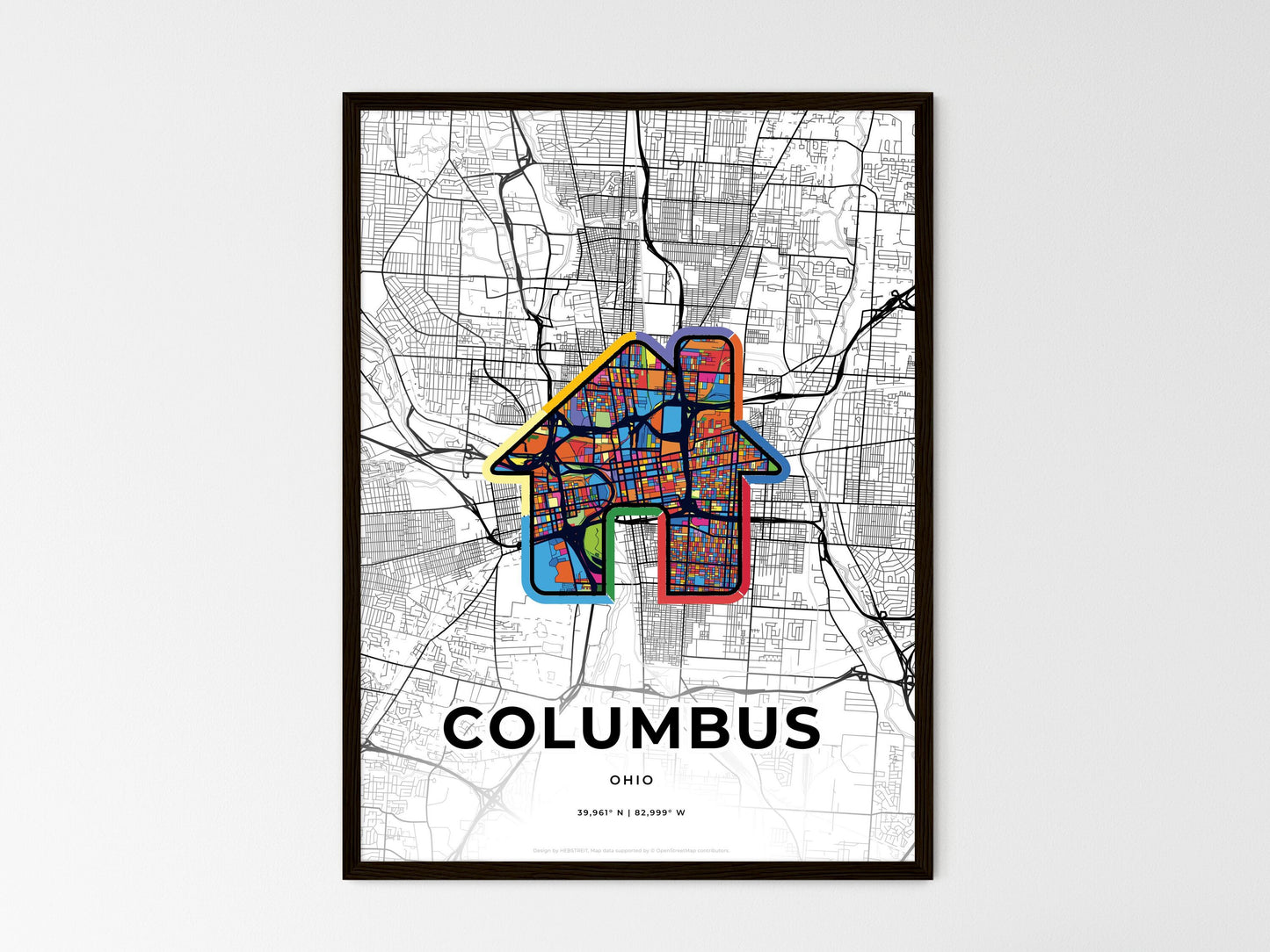 Columbus Ohio wedding art map with home icon