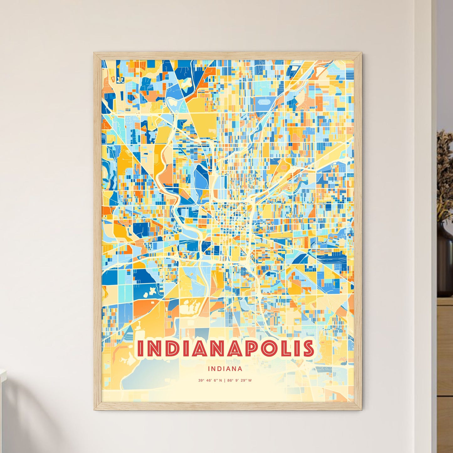 Colorful Indianapolis Indiana Fine Art Map Blue Orange