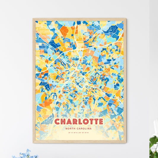 Colorful Charlotte North Carolina Fine Art Map Blue Orange